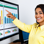 **

A professional financial advisor, fully clothed in modest business attire, smiling confidently while pointing to a diversified portfolio chart displayed on a monitor. The background is a bright, modern office. Safe for work, appropriate content, perfect anatomy, correct proportions, professional environment, well-formed hands, proper finger count, natural body proportions, professional, family-friendly.

**