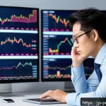 투자 성향 진단과 포트폴리오 선택 - A modern Japanese investor sitting calmly at a minimalist desk with multiple digital screens display...