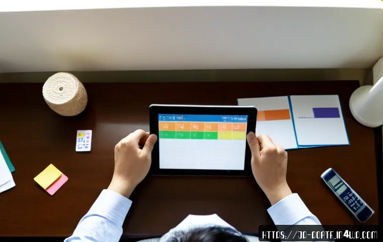 국내 주식 포트폴리오 예시 - Photorealistic overhead view of a tidy Japanese home office desk, an adult investor’s hands arrangin...